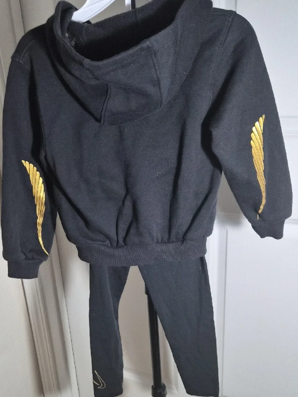 Nike Kids Black Hoodie & Black Leggings with Gold Swoosh